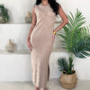 Biscuit Knitted Side Split Hem Midi Dress