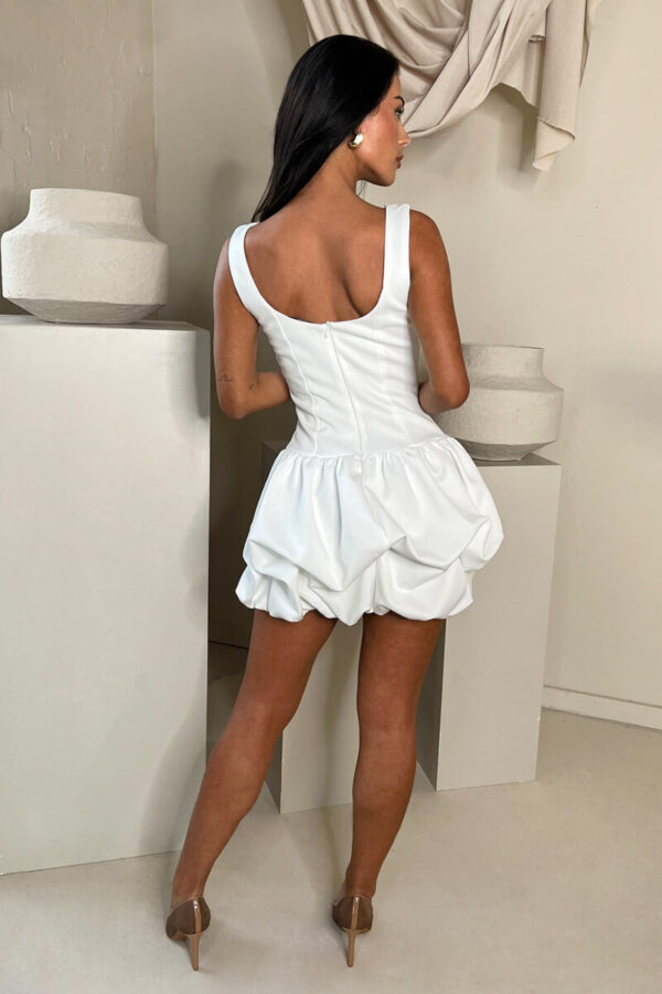 Cream Pearl Neckline Puff Ball Mini Dress - Image 5