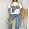 White Graphic Grey Denim Print T-Shirt